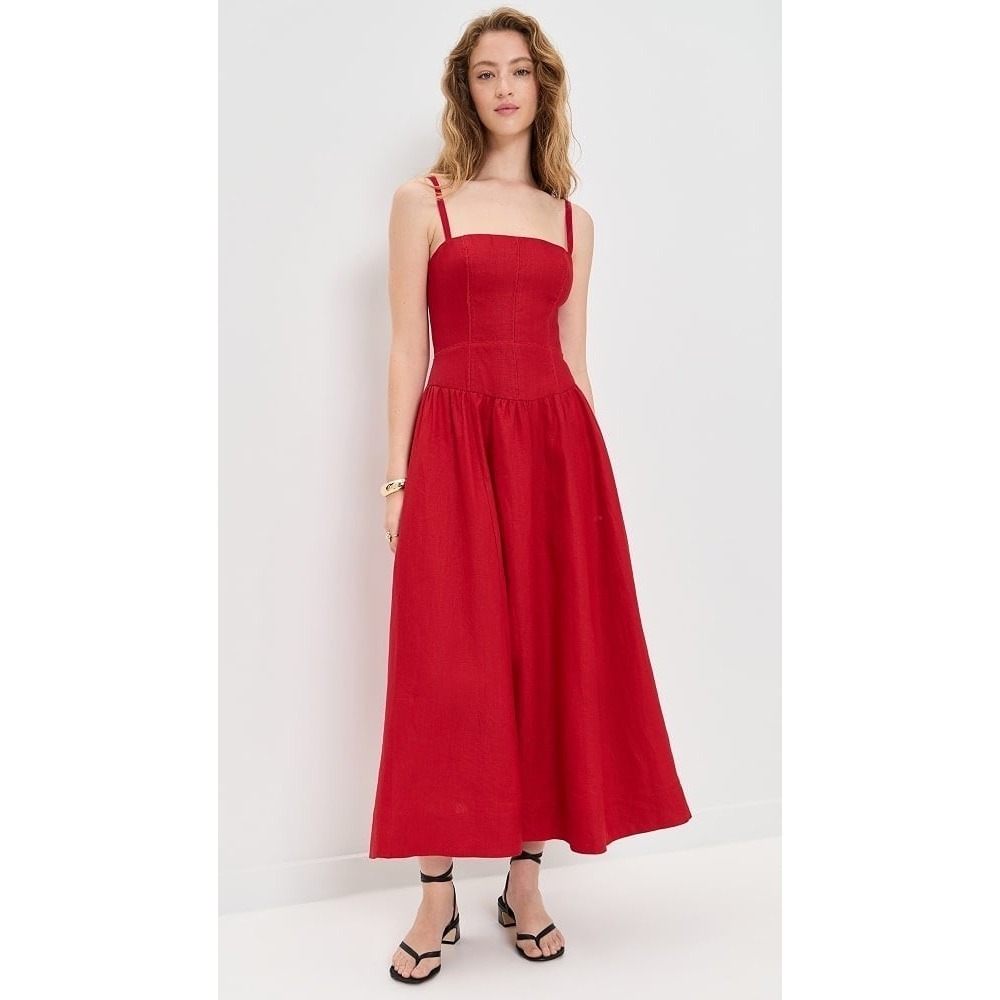 Reformation Tagliatelle Red Linen Midi Dress European Summer Made USA